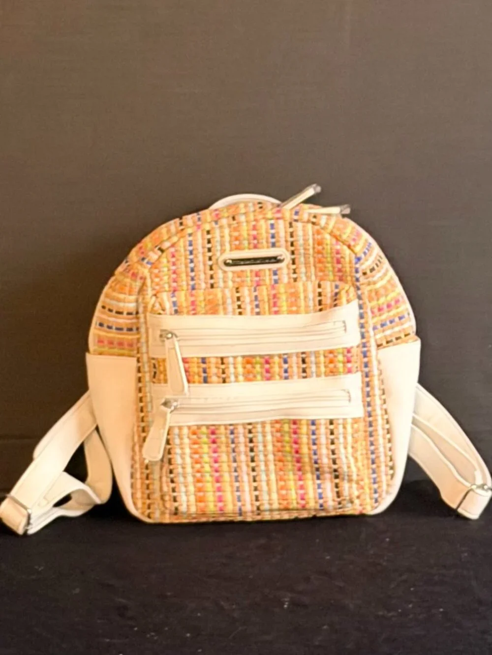 NWT Stone Mountain Multicolor Woven Straw Dome Handbag/Backpack